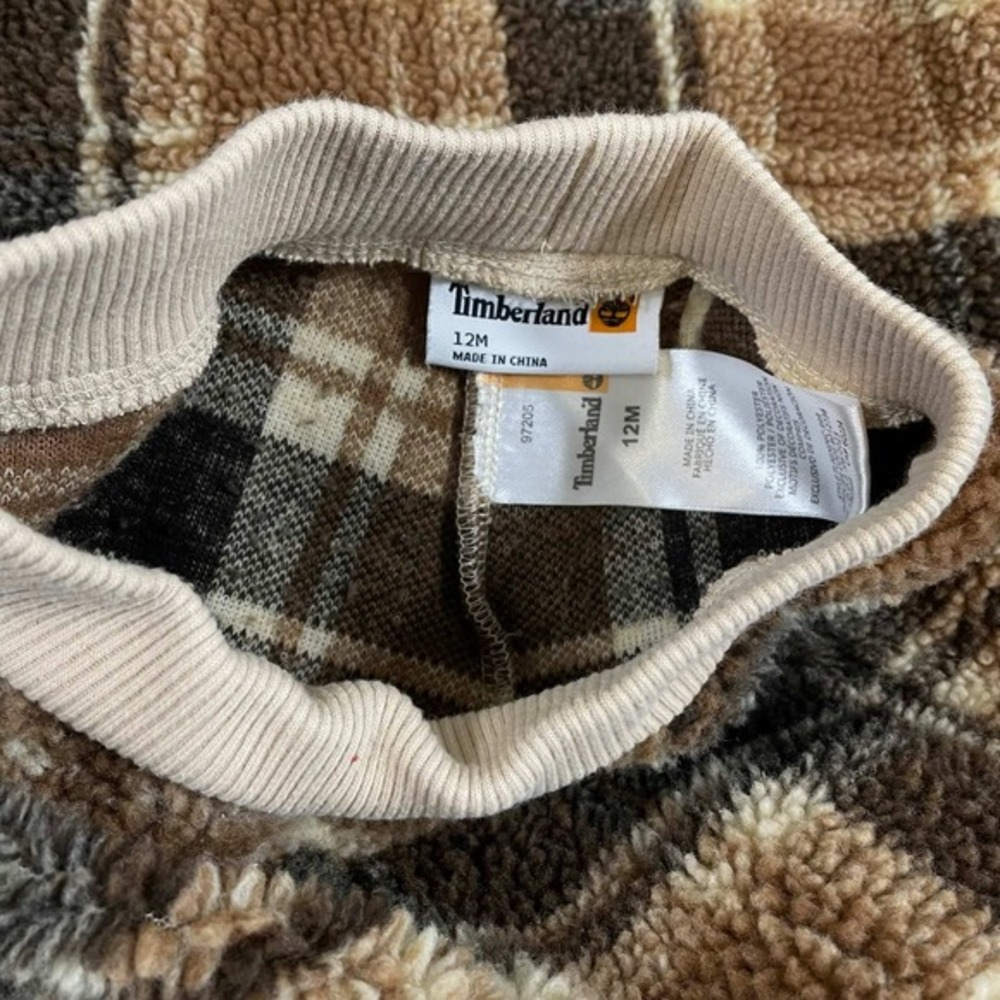 Timberland Kids 12M Brown Plaid Sherpa Fleece Sweatshirt and Pants‎ Set - Picture 5 of 7